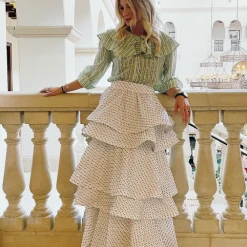 BURU Pink Label Clothing BURU X TSCS Ruffle Blouse - Lemon/Turquoise Stripe