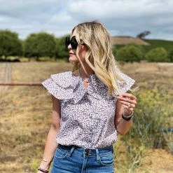 BURU Pink Label Sleeveless Ruffle Blouse - Mini Floral Clothing