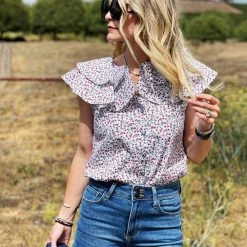 BURU Pink Label Sleeveless Ruffle Blouse - Mini Floral Clothing