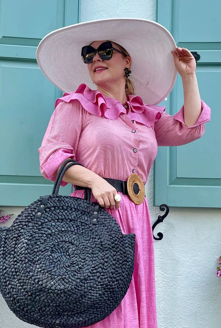 BURU Jumbo Round Raffia Tote - Black 6 BURU Jumbo Round Raffia Tote - Black