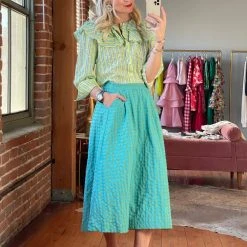 BURU Pink Label Clothing BURU X TSCS Ruffle Blouse - Lemon/Turquoise Stripe