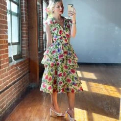 BURU Pink Label Clothing BURU X TSCS Ruffle Collar Midi Dress - Signature Floral