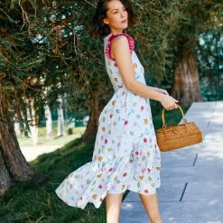 BURU Pink Label Placket Front Ruffle Maxi Dress - Blue Floral