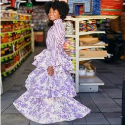 BURU White Label Teagan Tiered Skirt - Purple Brocade Clothing