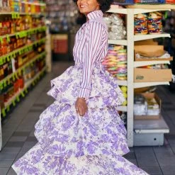 BURU White Label Teagan Tiered Skirt - Purple Brocade Clothing