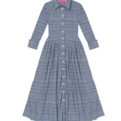 BURU Pink Label Long Sleeve Shirtdress - Blue Textured Rose