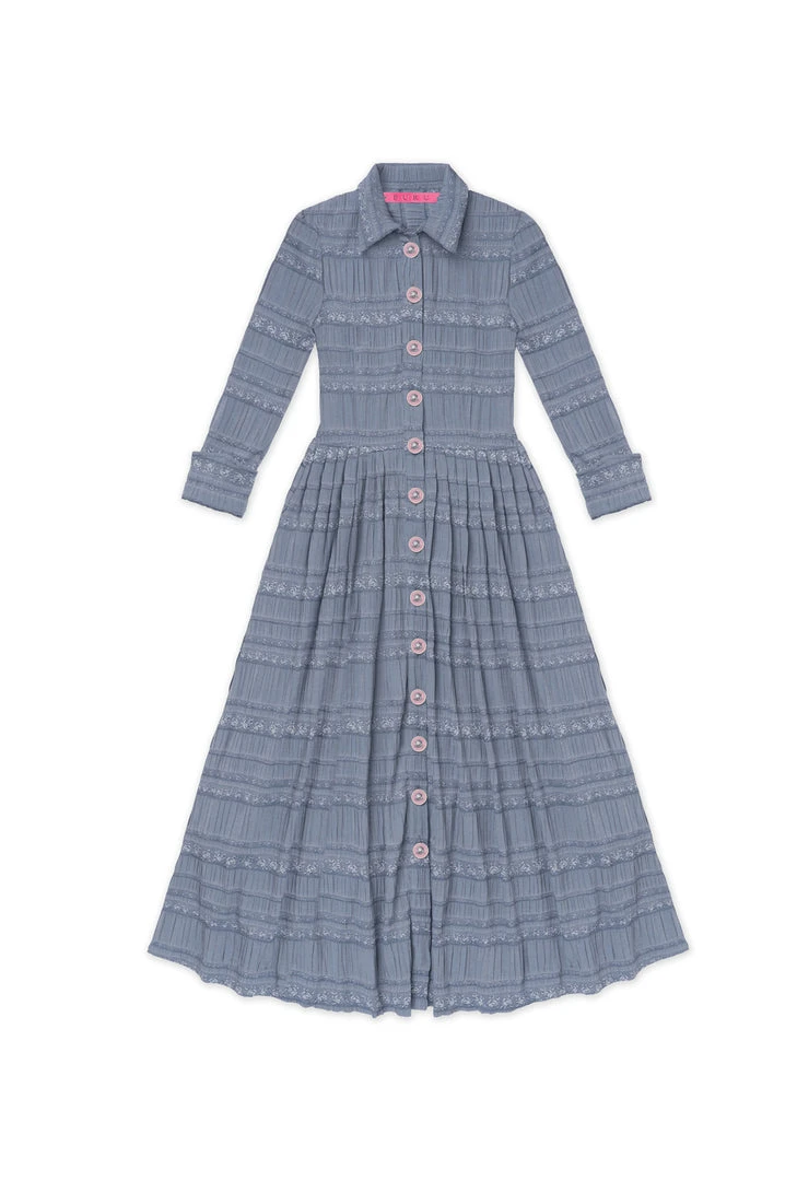 BURU Pink Label Long Sleeve Shirtdress - Blue Textured Rose 3 BURU Pink Label Long Sleeve Shirtdress - Blue Textured Rose