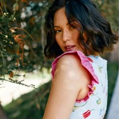 BURU Pink Label Placket Front Ruffle Maxi Dress - Blue Floral