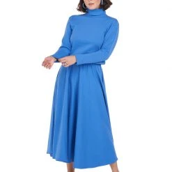 BURU White Label Side Zip Turtleneck Dress - Blue Clothing