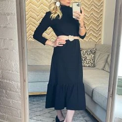 BURU White Label Side Zip Turtleneck Dress MIDI - Black Clothing 9 BURU White Label Side Zip Turtleneck Dress MIDI - Black Clothing