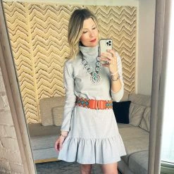 BURU White Label Side Zip Turtleneck Dress MINI - Heather Grey Clothing