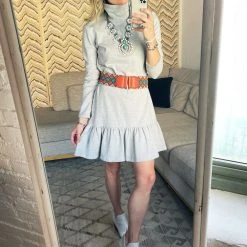 BURU White Label Side Zip Turtleneck Dress MINI - Heather Grey Clothing