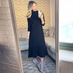 BURU White Label Side Zip Turtleneck Dress MIDI - Black Clothing 12 BURU White Label Side Zip Turtleneck Dress MIDI - Black Clothing