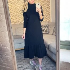 BURU White Label Side Zip Turtleneck Dress MIDI - Black Clothing 10 BURU White Label Side Zip Turtleneck Dress MIDI - Black Clothing