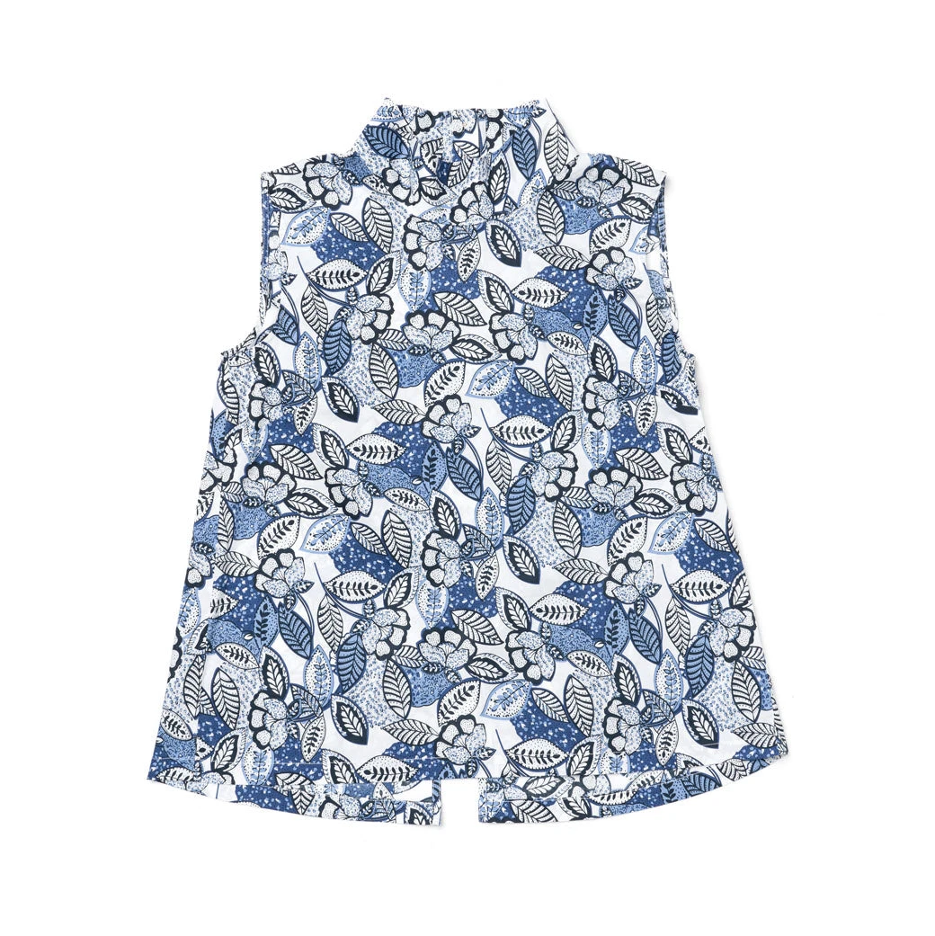 BURU White Label Tops Sleeveless Mod Top - Blue Leaves 8 BURU White Label Tops Sleeveless Mod Top - Blue Leaves