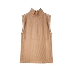 Niki Biki Sleeveless Ribbed Turtleneck Top - Tan Clothing