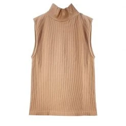 Niki Biki Sleeveless Ribbed Turtleneck Top - Tan Clothing