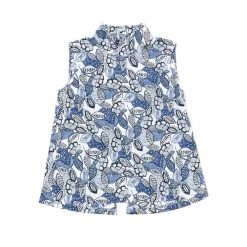 BURU White Label Tops Sleeveless Mod Top - Blue Leaves