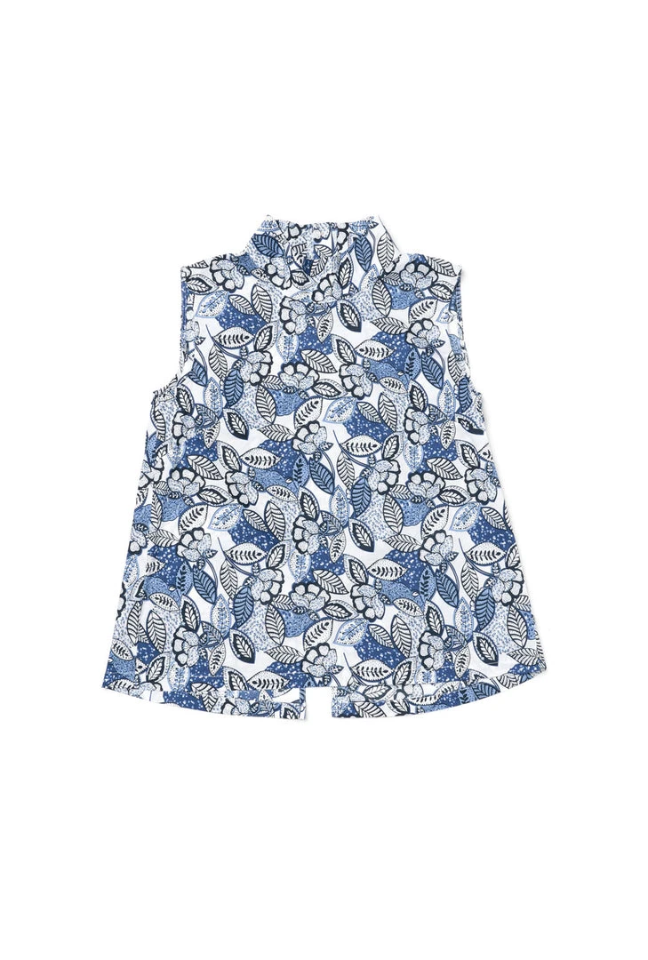 BURU White Label Tops Sleeveless Mod Top - Blue Leaves 3 BURU White Label Tops Sleeveless Mod Top - Blue Leaves