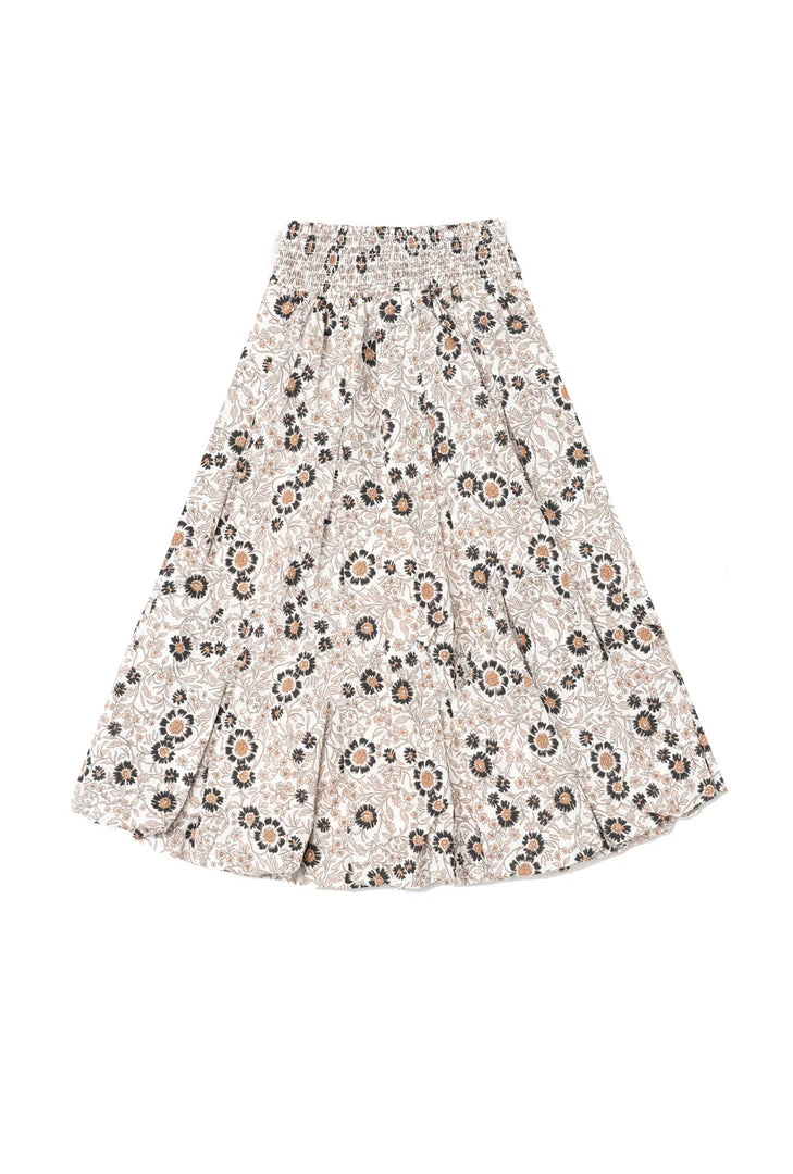 BURU White Label Smocked Waist MIDI Skirt - Ivory Floral Bottoms 3 BURU White Label Smocked Waist MIDI Skirt - Ivory Floral Bottoms