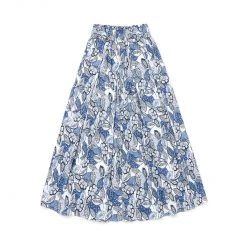 BURU White Label Smocked Waist MIDI Skirt - Blue Leaves Bottoms