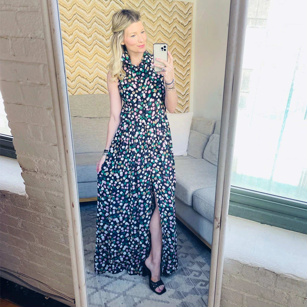 BURU Pink Label BURU X Mara Martin Sleeveless Shirtdress Maxi - Polkadots Clothing 14 BURU Pink Label BURU X Mara Martin Sleeveless Shirtdress Maxi - Polkadots Clothing