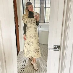 BURU Pink Label Puff Sleeve Square Neck Maxi Dress - Ivory Floral