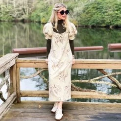 BURU Pink Label Puff Sleeve Square Neck Maxi Dress - Ivory Floral
