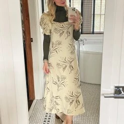 BURU Pink Label Puff Sleeve Square Neck Maxi Dress - Ivory Floral