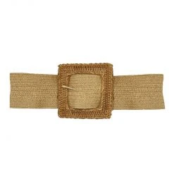 Buru Accessories Jumbo Rattan Square Buckle Stretch Belt - Natural