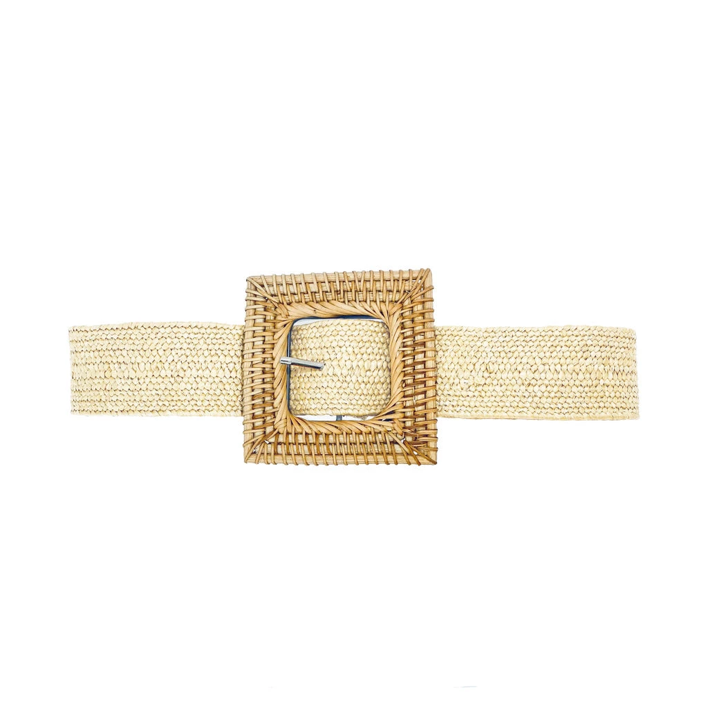 Buru Accessories Square Rattan Buckle Stretch Belt - Ivory 6 Buru Accessories Square Rattan Buckle Stretch Belt - Ivory