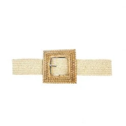 Outlet Vive In Style Store 43 Buru Accessories Square Rattan Buckle Stretch Belt - Ivory