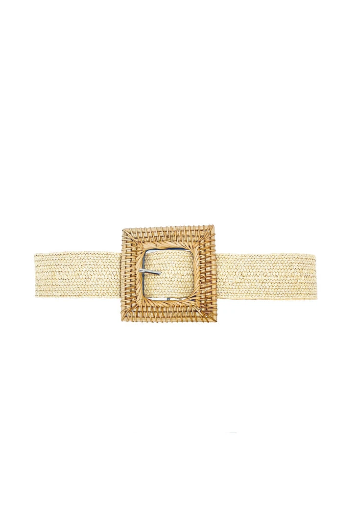 Buru Accessories Square Rattan Buckle Stretch Belt - Ivory 3 Buru Accessories Square Rattan Buckle Stretch Belt - Ivory
