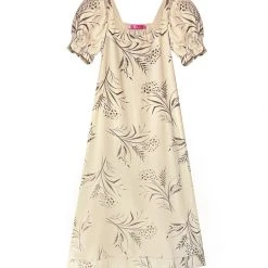 BURU Pink Label Puff Sleeve Square Neck Maxi Dress - Ivory Floral