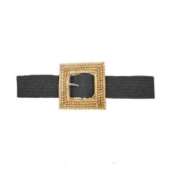 Buru Accessories Rattan Square Buckle Stretch Belt - Black
