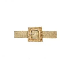 Buru Accessories Square Rattan Buckle Stretch Belt - Natural