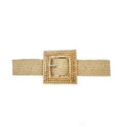 Buru Accessories Square Rattan Buckle Stretch Belt - Natural