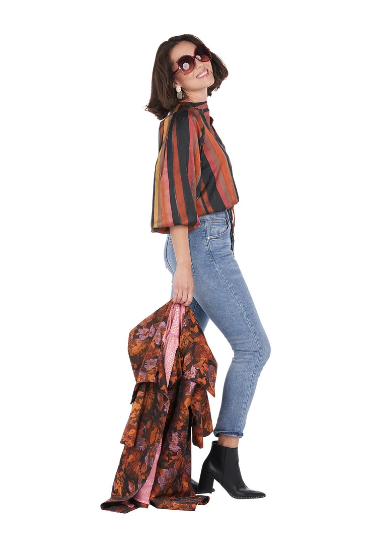 BURU White Label Drawstring Henley Blouse - Multi Stripe - Final Sale Clothing 4 BURU White Label Drawstring Henley Blouse - Multi Stripe - Final Sale Clothing