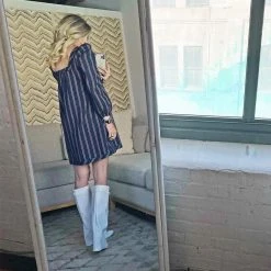 BURU Pink Label Clothing Nat Note Long Sleeve Square Neck Mini Dress - Navy & Red Stripe 22 BURU Pink Label Clothing Nat Note Long Sleeve Square Neck Mini Dress - Navy & Red Stripe
