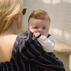 BURU Pink Label Clothing Nat Note Children's Peter Pan Collar Shirt - White Poplin & Pinstripe - Final Sale