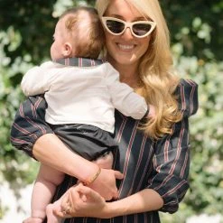 BURU Pink Label Clothing Nat Note Children's Peter Pan Collar Shirt - White Poplin & Pinstripe - Final Sale