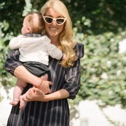 BURU Pink Label Clothing Nat Note Children's Peter Pan Collar Shirt - White Poplin & Pinstripe - Final Sale