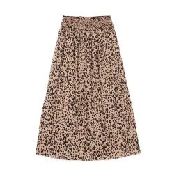BURU White Label Smocked Waist Tiered MIDI Skirt - Tan Cheetah