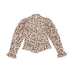 BURU White Label Tops Peplum Puff Sleeve Button Down - Tan Cheetah - Final Sale