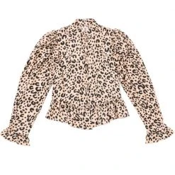 BURU White Label Tops Peplum Puff Sleeve Button Down - Tan Cheetah - Final Sale