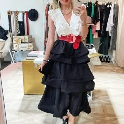 BURU White Label Teagan Tiered Skirt MIDI - Black Clothing