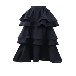 BURU White Label Teagan Tiered Skirt MIDI - Black Clothing