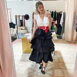 BURU White Label Teagan Tiered Skirt MIDI - Black Clothing