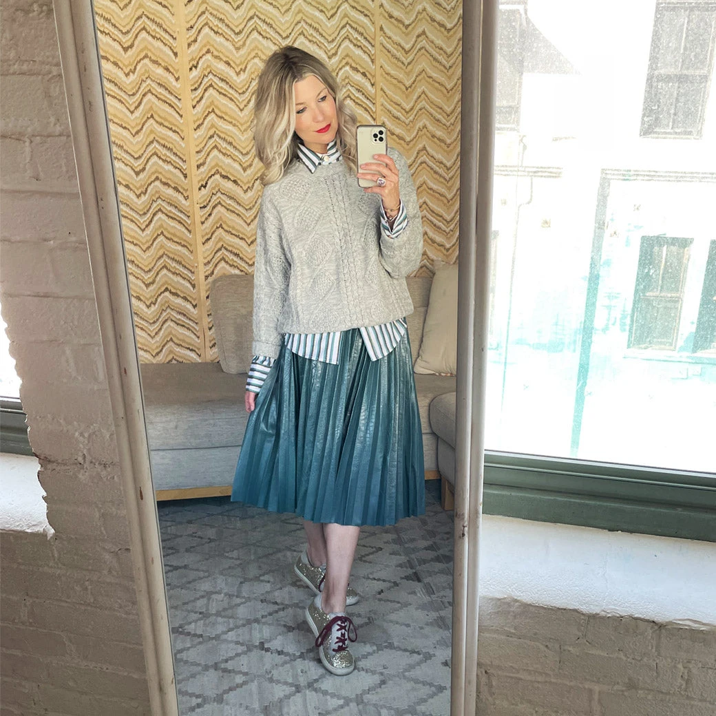 BURU White Label Clothing Faux Croc Pleated Skirt - Teal 7 BURU White Label Clothing Faux Croc Pleated Skirt - Teal