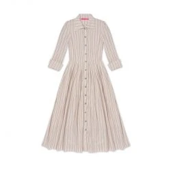 BURU Pink Label Long Sleeve Shirtdress - Ivory Ticking Stripe